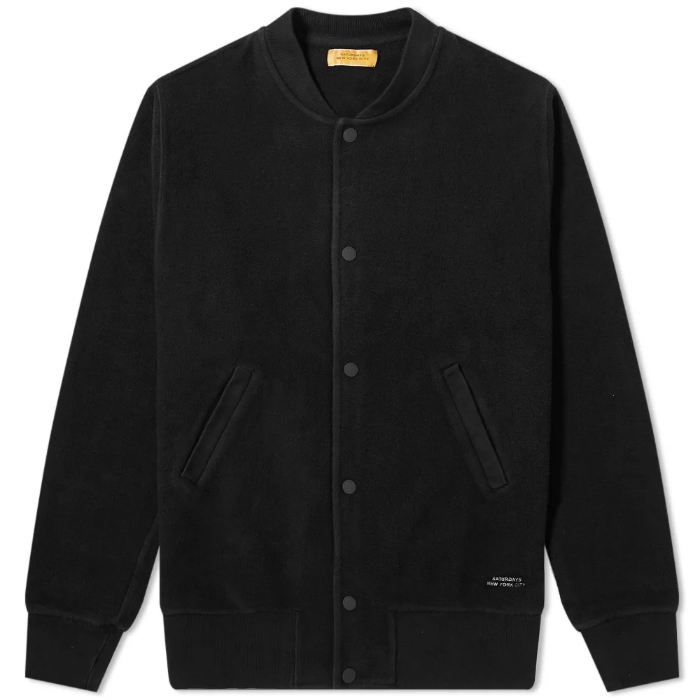 SATURDAYS NYC - Wray Reverse Fleece Varsity Sweat Jacket - Black / XS